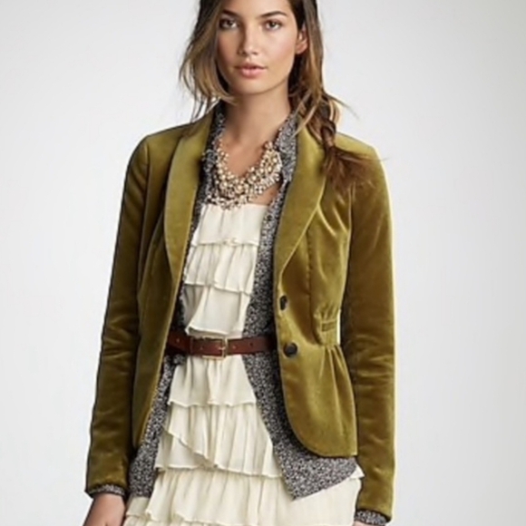 J. Crew Ecole Olive Green Velvet Hook Front Blazer Size 0 - Picture 6 of 7